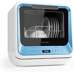 Klarstein Amazonia Mini - Lave-vaisselle, Bras d'aspersion supérieur et inférieur, Six programmes, Pratique, Prêt à l'emploi, Écran LED, Fonction vapeur, Bleu