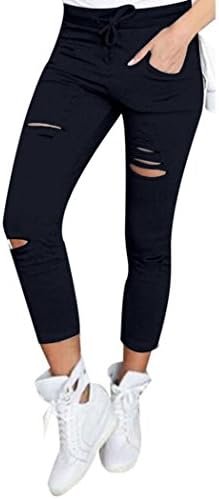 Women Pants,BA Zha Women Skinny Ripped Pants High Waist Stretch Slim Pencil Trousers Training Cropped Pants Hight Waist Fashion Fitness Running Gym Stretch Sports Pants Trouser (M, Navy)