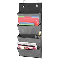 mDesign système de rangement suspendu en fibre synthétique avec motif en relief - rangement bureau avec 4 grandes poches - étagère suspendue pour cahiers, carnets de notes, etc. - gris ardoise/noir