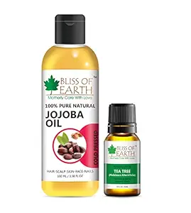 Bliss of Earth 100% Pure Jojoba Oil (100ML) & Tea Tree Essential Oil (10ML) for Acne