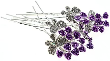 Shengxueer 6pcs Rose Butterfly Hair Pins Hair Clip Prom Party Hair Jewelry (Purple)
