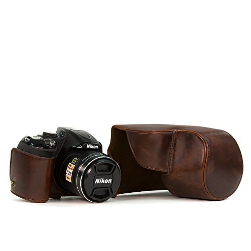 MegaGear toujours pr  t    tui de protection en cuir marron fonc   de l appareil photo  Sac pour Nikon COOLPIX P520  Nikon COOLPIX P530  Nikon COOLPIX P610 num  rique