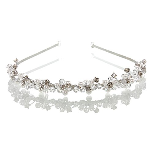 Shmily HANDARBEIT Hochzeit Perle Strass Diadem Tiara Krone Haarreif Haarschmuck Brautschmuck silber neu DH2011