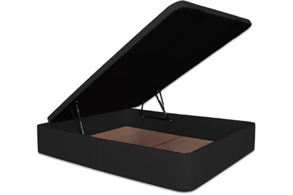 Ventadecolchones - Canapé Abatible Serena Gran Capacidad, Tapizado en Polipiel Negro con Tapa en Tejido 3D Transpirable, 150 x 190 cm