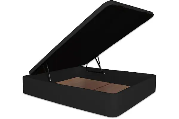 Ventadecolchones - Canapé Abatible Serena Gran Capacidad, Tapizado en Polipiel Negro con Tapa en Tejido 3D Transpirable, 150 x 190 cm