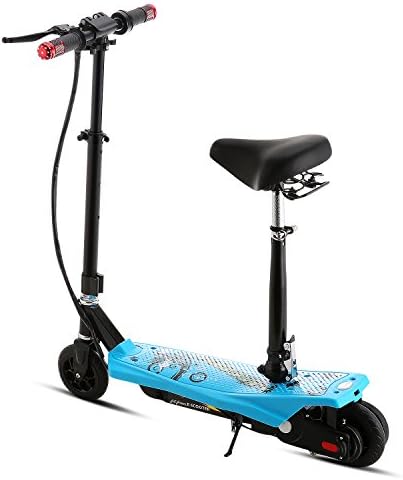 2-Wheel Mini Folding Foldable Electric Kick Scooter E Scooter with Retractable Seat and Detachable Basket for Adult Teens Kids Age13+ (Blue)