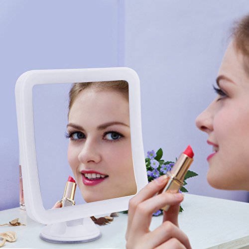 KEUDSM Make-up Spiegel 8 x Lupe LED-beleuchteten Compact Spiegel mit Saugfuß, Tageslicht Vanity beleuchtet Kosmetikspiegel Spiegel, 360 ° drehbar, batteriebetrieben, quadratisch, 8X - 7