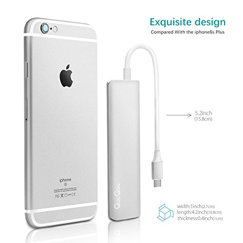 Bqeel GN22B USB C Hub Aluminum Premium Typ-C-Multi-Port Hub mit 1 Typ-C Ladeanschluss, 1 4K HDMI(30Hz) Videoausgang und 2 USB 3.0 Ports ultra leicht und mobil für Typ C Computer und Tablets wie MacBook Pro 2016, MacBook 2015/2016, Google Chromebook 2016 (Silber) - 5