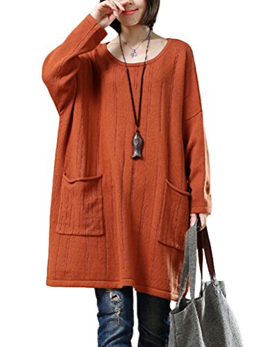 Vogstyle Women's Autumn Winter New Cotton Long Sleeve Pullover Sweater Style 2-Orange