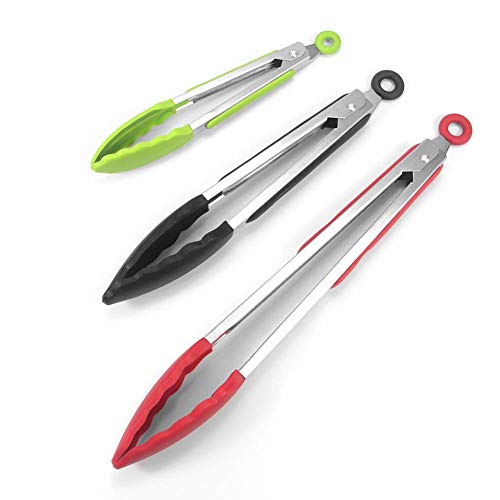 ROYALTEC, Set di pinze da Cucina per Barbecue, Resistenti, antiaderenti, in Acciaio Inox e Silicone (Possono Essere utilizzate Anche Come Paletta per Barbecue), Confezione da 3