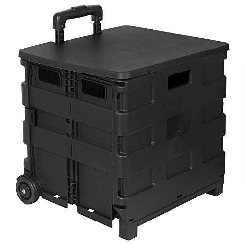 WOLTU EW4802sz Einkaufswagen klappbar Einkaufstrolley Klappbox Shopping Trolley Faltbox Transportwagen Mit Deckel bis 35kg Schwarz - 3