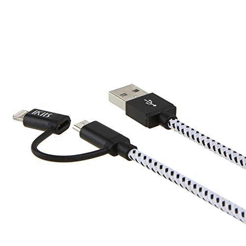 iKits Lightning und Micro USB 2-in-1 Kabel 0.5m Nylon USB Ladekabel, Lightning auf USB & Micro USB Kabel, Daten Synchronisieren für iPhone 7 7Plus, 6s 6s Plus, 6, 6Plus, 5s und Android Smartphones - 4