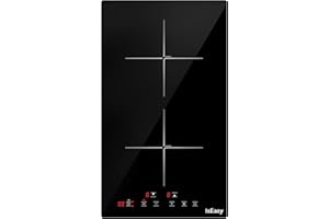 ISEASY Placa de inducción doble eléctrica de inducción (Autarkic, 3400W, 2 fuegos, 29 cm, empotrado, táctil, temporizador, cristal cerámica)