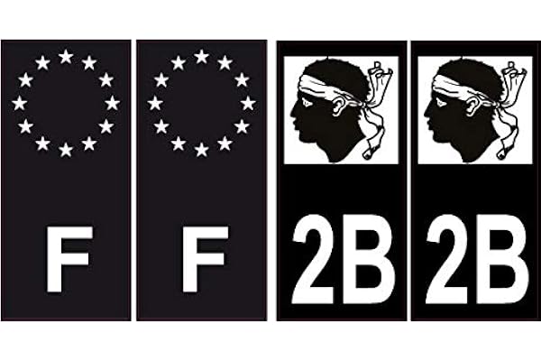 4 Autocollants Stickers Auto Plaque d'immatriculation 2B Black Edition Corse - Angles : droits