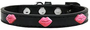 Mirage Pet Products Glitter Lips Widget Dog Collar, Size 18, Black/Pink