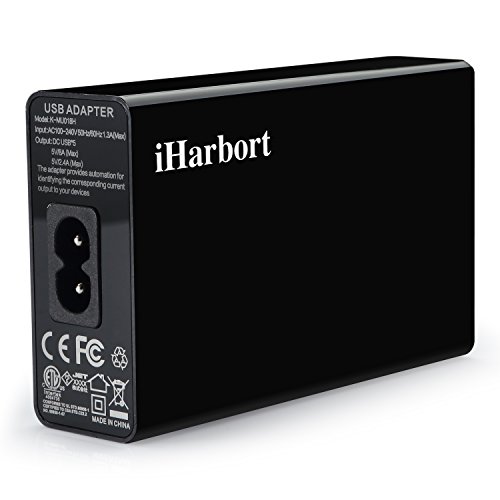 iHarbort® Desktop 5-Port-USB-Ladegerät Lade Hub Multi-Port-USB-Ladegerät (40 Watt) mit EU-Stecker für iPhone 6 S / 6 Plus, Samsung Galaxy S6 EDGE Plus und mehr,Schwarz - 5