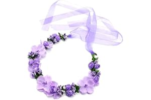 RMEET Blumenstirnband,Boho Braut Blume Damen Blumenkrone Girlande Stirnband Frauen Blumen Kranz Krone Haarband für Hut Ornament Hochzeit Strand Reise Braut Hochzeit Lila