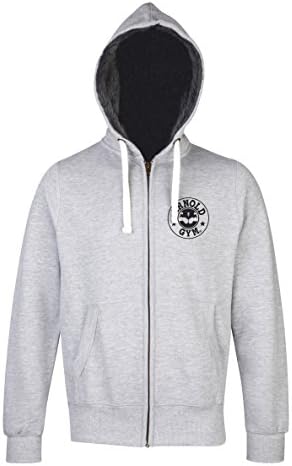 Mens Arnold Gym Bodybuilding Clothing MMA Muscle Grey Fur Lined Original Fitness Outwear Hoodie (M 40")