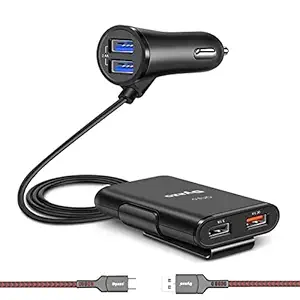 Dyazo QC Fast Car Charger Back Seat Charging 4 USB Ports Compatible for Qualcomm 3.0, Samsung Galaxy, Note, iPhone, Nexus, Vivo, Oppo,Pixel, Mi & Other Mobile Phones with Free Type C Cable