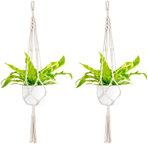 2 Pack Indoor Outdoor Macrame Plant Hanger,Handmade Cotton Decoration Hanging Holder Basket for Round & Square Flower Pots, 4 Legs,105cm