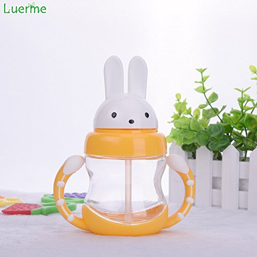 luerme 240 ml Flip Cartoon Kaninchen Gap Babys Kids Kinder Trinkbecher Stroh Sippy Flasche mit Antirutsch-Griffen - 6