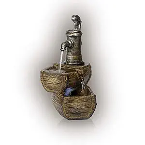 Alpine Win826 Two Tier Barrel Tabletop Fountain With White Led Lights