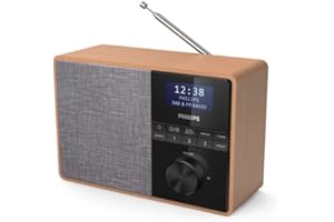 Philips Audio TAR5505/10 Radio Portable, Radio de Cuisine (Bluetooth, Étui Bois, Radio Dab+, Diaphragme 3 Pouces à Large Bande, Minuteur de Cuisine, Fonctionne sur Réseaux Ou à Piles, Noir