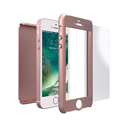 Mobilyos Funda iPhone SE 360 Grados   Cristal Templado   360        Oro Rosa   Case  Cover  Funda iPhone 5s 360 Grados