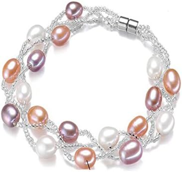 HJSL Mixed Color 7-8mm Basic Pure Natural Pearl Bracelet Multi-layer Fresh Water Meters Small Pearl Bracelet Magnetic Buckle,Multi-colored-OneSize