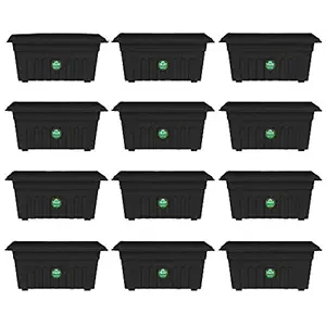 TrustBasket UV Treated Rectangular Plastic Planter (14 inches) - Black Color- Set of 12