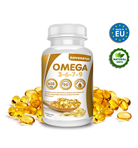 Omega 3 6 7 9, 90 perlas enriquecidas con aceite de lino, onagra, oliva, germen de trigo y nueces de Macadamia, beneficioso para el corazón, vista y cerebro, novonatur