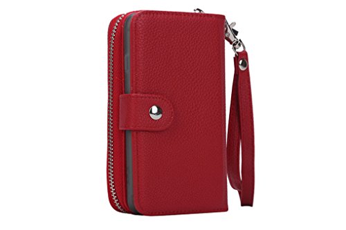 LOOKAY 2 in 1 Kunstleder Schutzhülle für iphone 6S iphone 6 Multifunktions-Tasche Wallet Kartenfächer Rückschale iphone 6s/6 Hülle Etui Case Cover in Rot - 2