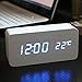 Produktbild Xiaoqingren Hölzernes Brett führte Wecker + Temperatur-Thermometer-Digital-Tischuhren-Stimme, die durch Batterie-USB aktiviert Wird,Weiße Blaue Uhr