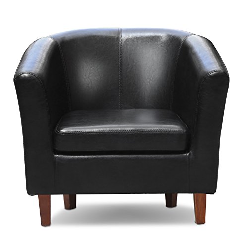 Beyondfashion Wood Frame PU Leather Tub Club Chair Armchair Dining Living Room Office Reception 64cm x 58cm x 71.5cm(W&D&H) (Black)