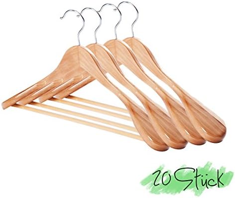 Set of 20 Wooden Coat Hangers with Broad Ends and Non Slip Bar for Coats, Jackets &amp; Pants Choose Quantity, Wood, natural, 45x1.4x5.5x23cm