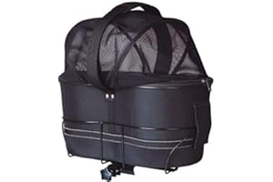 Trixie Friends On Tour Bicycle Basket, Bike Basket With Folding Mesh Sun Light Accessories and Reflectors, Pet Bicycle Booster Carrier For Small Dogs Travel With Your Pet - Black
