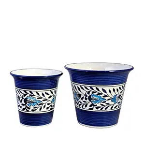 Craftghar Ceramic Planter Small Handmade Pottery, 5 Inch, Set of 2 (Blue)