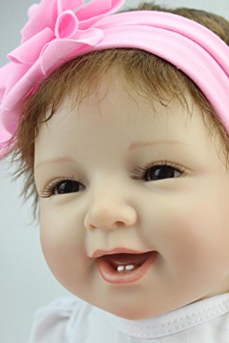 Nicery Reborn Baby Doll Soft Simulation Silicone Vinyl 22inch 55cm Magnetic Mouth Lifelike Toy Smile Princess Girl Pink Dress