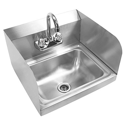 Commercial Stainless Steel Wall Mount Hand Washing Sink w/Faucet & Sidesplashes