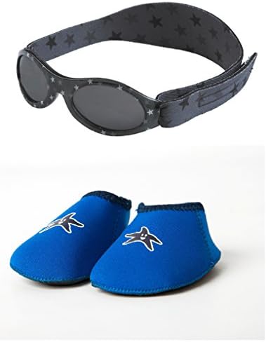 BabyBanz Dooky Grey Stars sunglasses and Blue Shore Feet Baby Shoes age 0-24 months Combo Pack (M, 12 - 18 months, shoe size UK C3.5-5, EU 19.5-22)