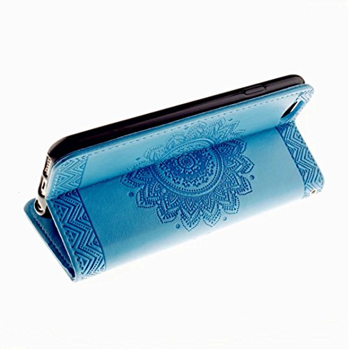 MUTOUREN Portemonnaie Handyhülle für iPhone 7 4.7 Zoll PU Lader Brieftasche Klapphülle Bookstyle Wallet Flip Case mit Standfunktion Kartenfach Fall-Abdeckung Ultradünne Kratzfeste Stoßdämpfende Telefonkasten Geprägtes Muster indische Mandala Blau + Metall Stylus Stift - 6