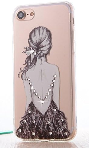 CXMALL iPhone 7 Case, [Dust plug] Soft TPU Gel Bumper Cushion + Scratch Resistant Clear Hard Protective Cover Case with Glitter Bling Rhinestone for iPhone 7 4.7 inch(Sketch Girl)