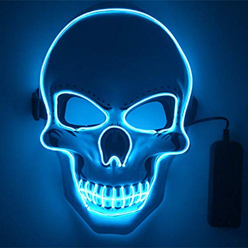 Shirylzee Halloween LED Light Up Mask Costume Mask EL Wire Glowing Mask Men's Scary Death Skull Cosplay Mask for Party ,Carnival, Festivals