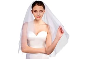 Amerson 2 Tier Bridal Veil Wedding Vails Women's Simple Short Cut Edge Wedding Veils with Comb for Brides Shower Bachelorette Hen do Night Party Chucky Costume Girls First Communion