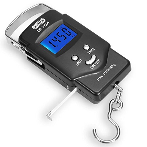 [Hintergrundbeleuchtetes LCD Display] Dr. Meter PS01 110 Pfund/50 kg Elektronische Waage Digital Fischen Paket Gepäckstücke Aufhänge-Haken Waage mit Maßband, 2 AAA Batterien enthalten