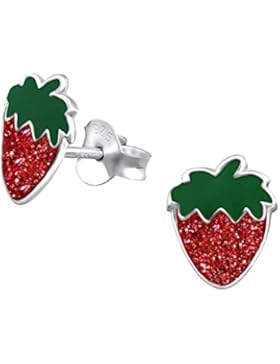 GH1a Glitzer Erdbeere Ohrstecker 925 Echt Silber Ohrringe Mädchen Kinder