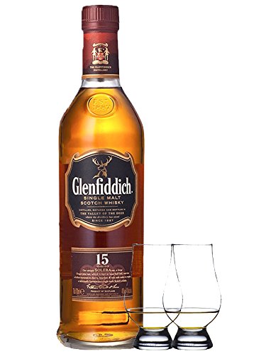 Preisvergleich Produktbild Glenfiddich 15 Jahre Single Malt Whisky 0,7 Liter + 2 Glencairn Gläser