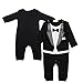 Moin®Lovely Infant Baby Wedding Tuxedo Waistcoat Design 1pc Cotton Outfit with Bow Tie Siamese Romper Climbing Clothes Boys Baptisaml Gown Pyjamas Suit Black
