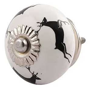 4 Pieces Kids Knobs | Ceramic Cupboard Pulls | Black Drawer Handle | Running Rein Deer Bathroom Pulls and Knobs | 3.81 cm Knobs