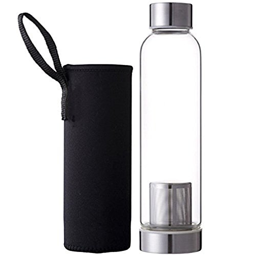 Da.Wa Trinkflasche Glas Teebereiter Tee-Flasche mit Infuser Wasserflasche Tea-Filter Travel Mug insulated drinking cup Mit Nylon Tasche ,Grau,550ml - 2